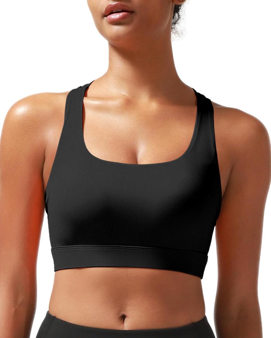 RUNNING GIRL High Impact Sports Bras for Women - Scoop Neck Strappy Sports Bra High Support Moulded Cup Workout Bra, Large