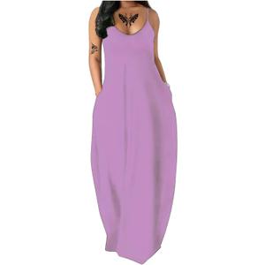 Fussangshu Women's Summer Maxi Dress Long Dress Casual Boho Sleeveless Strap Smocked Tiered Long Beach Sun Dresses (XXL)