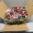 Christmas Wreaths for Front Door, 20" Artificial Winter Wreaths for Indoor Outdoor Decor, Light up Christmas Decorations Door Wreath with Red Candy Cane Berry Flowers Ball Pine Cones for Xmas