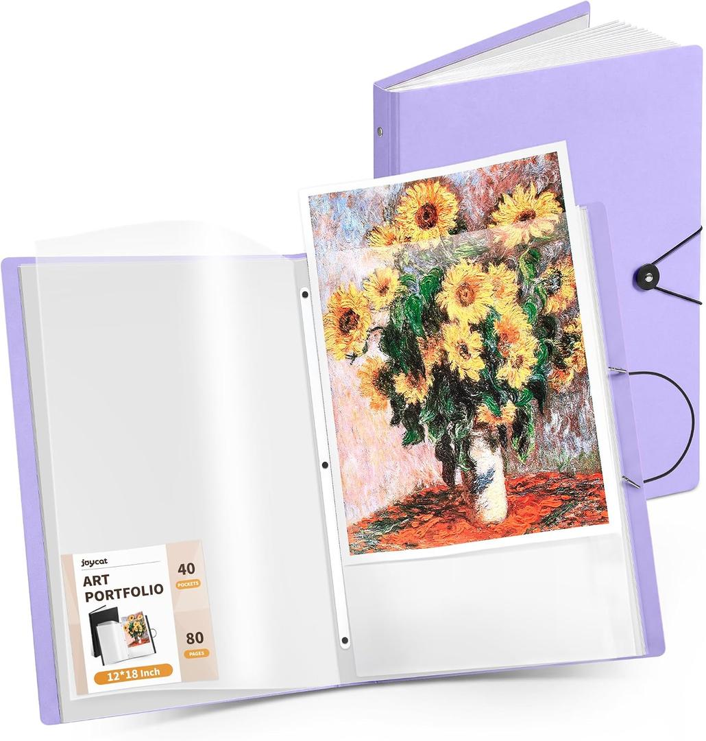 JoyCat 12 x 18 Art Portfolio Binder, 40 Pockets Display 80 Pages, Purple