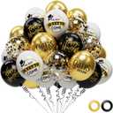 62 Pack Black and Gold New Years Balloons 2026 New Years Decorations - 12 Inch New Year Eve Party Supplies 2026 New Year Eve Balloons with Ribbons - Black Gold Nye Party Decorations Nye Balloon