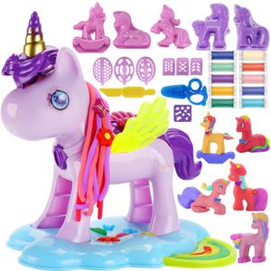 Unicorn Color Dough Sets for Kids Ages 4-5, 30 PCS Play Dough Tools Kit for Toddlers Ages 3+, Unicorn Hair Salon Creation Dough Toys for Girls Birthday Gifts