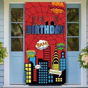 Red Spider Web Door Banner, 6x3ft Superhero Party Decoration Door Cover for Boys Birthday, Kids Party Supplies, Photography Photo Background