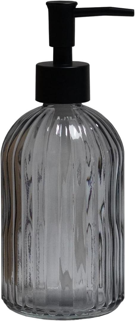 Grey Glass Soap Dispenser with Black Plastic Pump, 13.5oz Refillable Liquid Hand Soap Dispenser, Lotion Dish Soap Dispenser for Modern Home Decor, Bathroom, Kitchen Countertop, Hotel (Gray)