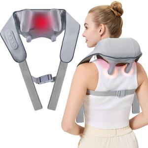4D Wireless Deep Tissue Kneading Neck Massager with Heating Function, Shiatsu and Shoulder Massager Pillow,Back and Leg Pain Relief, Body Muscle Pain Relief, Perfect Gifts for Men Women. (Grey)