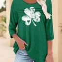KISSMODA Womens Tops 3/4 Sleeve Dressy Casual Plus Size Work Shirts Tunic 2026 Summer T-Shirt Loose Blouses White Clover (L)