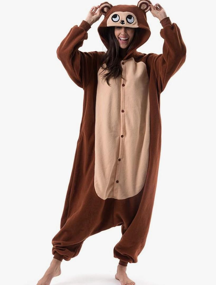 Beauty Shine Unisex Adult Onesie One Piece Pajamas Cosplay Cartoon Costume Halloween Christmas Sleepwear Jumpsuit Homewear Size M, Monkey