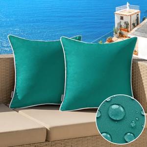 MIULEE Pack of 2 Outdoor Waterproof Pillow Covers Decorative Farmhouse Throw Pillow Covers Square Solid Color Couch Pillow Covers Spring for Patio Tent Bed Sofa Living Room 16x16 Inch Dark Teal
