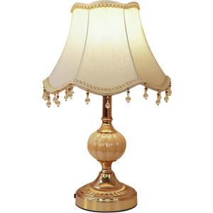 Classical Tiffany European Style Table Lamp Fabric Drum Shade and Gold Base American Decor Classic Bedside Desk Nightstand Table Lamp for Bedroom Living Room, 10.22"D x 10.22"W x 16.5"H