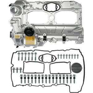 Upgrade Aluminum N20 Engine Valve Cover Kit with Gasket, Bolts & Oil Filler Cap Compatible with 2012-2018 BMW 228i 320i 328i 328i GT xDrive 428i 528i X1 X3 X4 X5 Z4 L4 2.0L Part# 11127588412 264-517 (Aluminum Painted Silver)