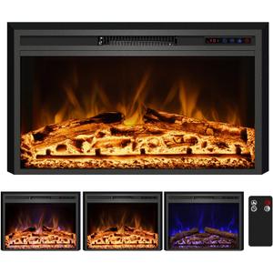 Electric Fireplace, Electric Fireplace Inserts, Recessed Fireplace Heater with Remote Control, Adjustable Flame Colors, Timer&Overheating Protection, 750/1500W, 35" W X 21" H
