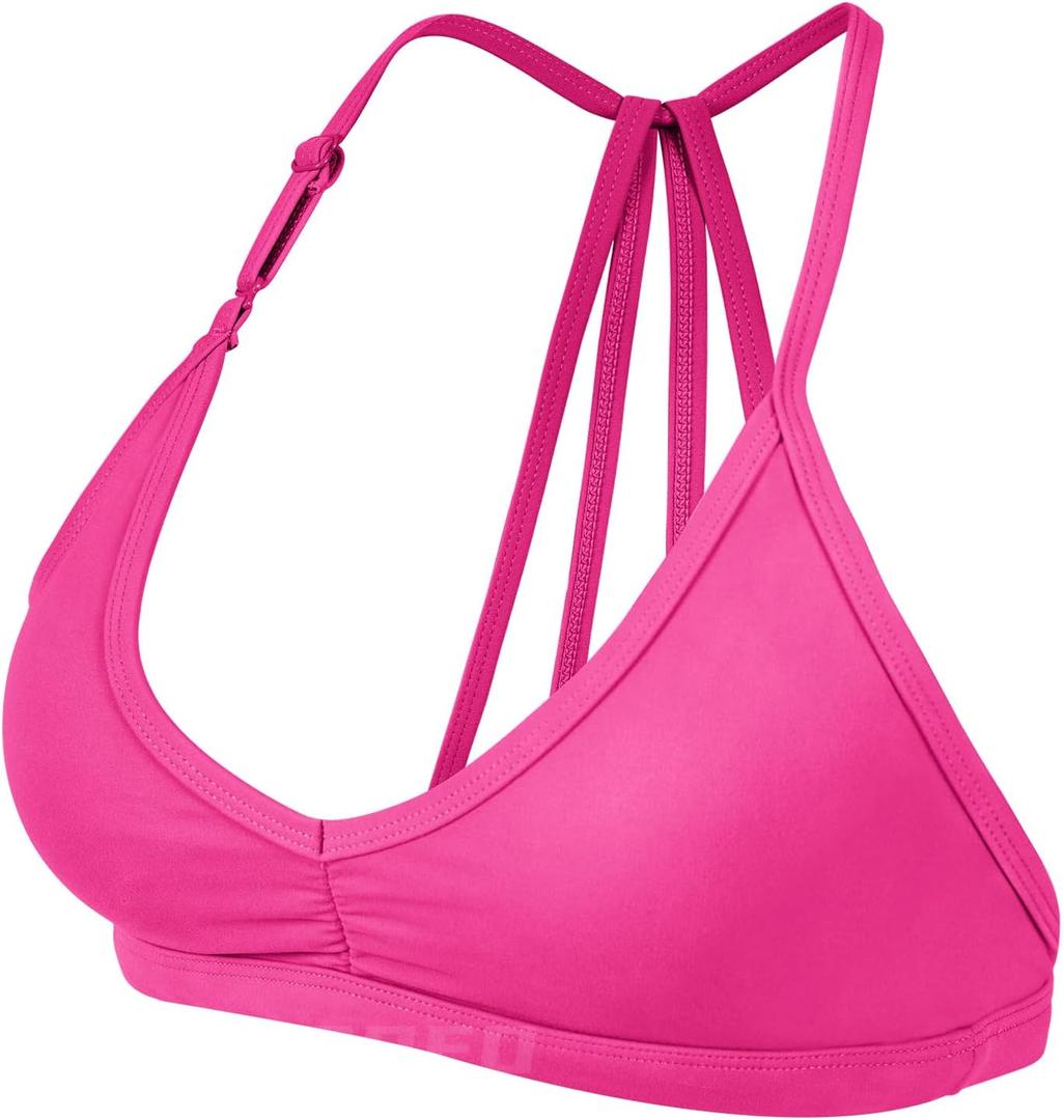 YEOREO Workout Sports Bras for Women Padded Strappy Open Back Gym Bra Light Impact Criss Cross Yoga Crop Top (Medium, Pink)