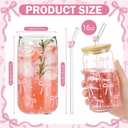 6Pcs Pink Bow Glass Cups with Lids and Straws 16oz Pink Cute Coquette Ribbon Drinking Glasses Cups Iced Coffee Cup for Women Girls Friend Bridesmaid Coffee Tumbler Birthday Party Gifts,Pink Bow