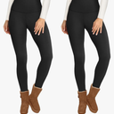 2 Pack Fleece Lined Leggings for Women - Thermal Winter Warm Tights Tummy Control High Waisted Workout Yoga Pants, Size Medium