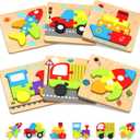 Yetonamr Wooden Toddler Puzzles Gifts Toys for 1 2 3 Years Old Boys Girls, 6 Vehicle Shape Montessori Toys Educational Blocks Easter Basket Stuffers Kids Gift Baby Learning Toy Age 1-3, 2-4