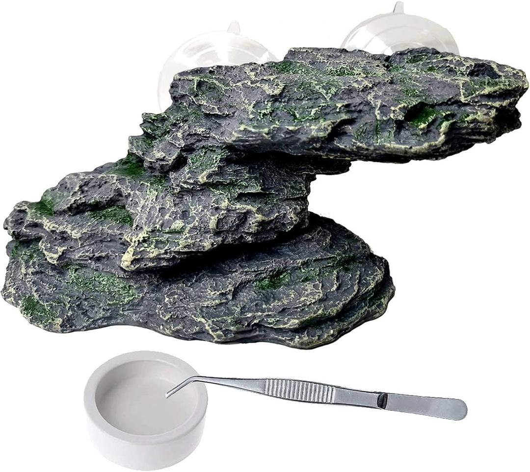 PINVNBY Basking Platform for Turtles Tortoise Dock Resin Resting Rock Reptile Habitat Climbing Ornament Floating Ledge Aquarium Decoration with 2 Pcs Suction Cups for Frogs, Newts,Lizard(3 Pcs) (Bronze)