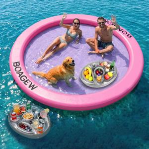 BOAGEW Water Hammock Inflatable Round Floating Ring for Adults Lake Party, 8 FT Circle
