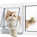 Cat Door for Window, Aluminum Cat Door Window Insert with 4 Secure Lock Modes, Magnetic Closure for Cats, Fit Window Width 24"-28", White, Small