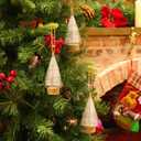 Christmas Tree Ornaments, Set of 3 Mini Glass Tree Shaped Hanging Decorations with Twine and Cork Base, Festive Xmas Decor for Christmas Tree, Holiday Home Party Decor