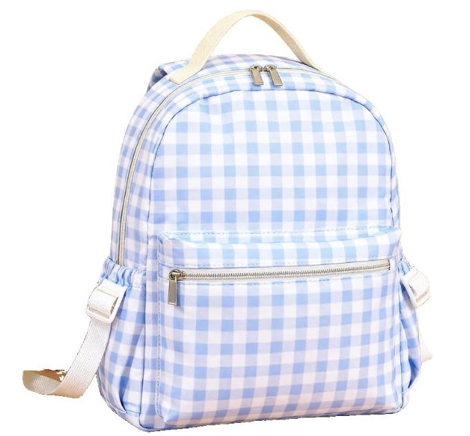 Gingham Pattern Backpack, Pink and Blue Checkered, 34cm x 9cm, Large Capacity Suitable for Travel for Girls (blue)