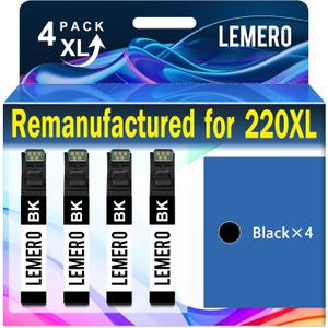 LEMERO Remanufactured for 220 220XL Ink Cartridge Replacement for 220 XL 220XL T220XL for Workforce WF-2760 WF-2750 WF-2630 WF-2650 WF-2660 XP-320 XP-420 Printer, 4 Pack