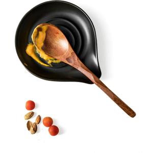 LAUCHUH Spoon Rest for Stove Top, 5 inch Cooking Spoon Holder for Kitchen Countertop Ceramic Ladle Holder for Spatula, Spoons or Tong, Heat-Resistant, Farmhouse Kitchen Decor, Black