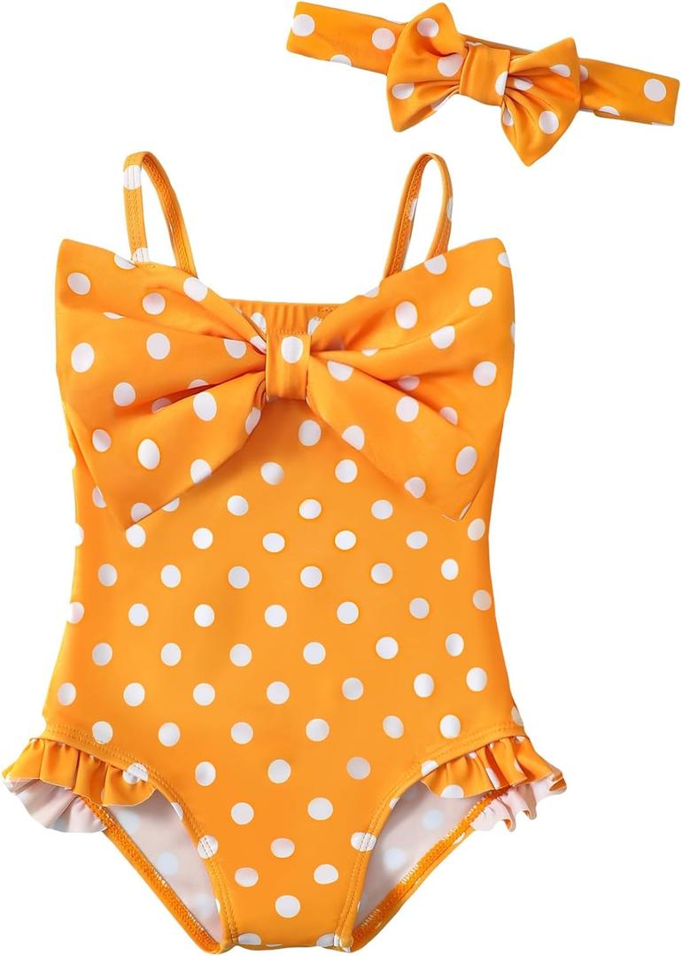Mioglrie Toddler Baby Girl Swimsuit Infant Bathing Suits Summer Beach Swim Suit Newborn One Piece Swimwear for Girls (0-3 Months, Yellow)