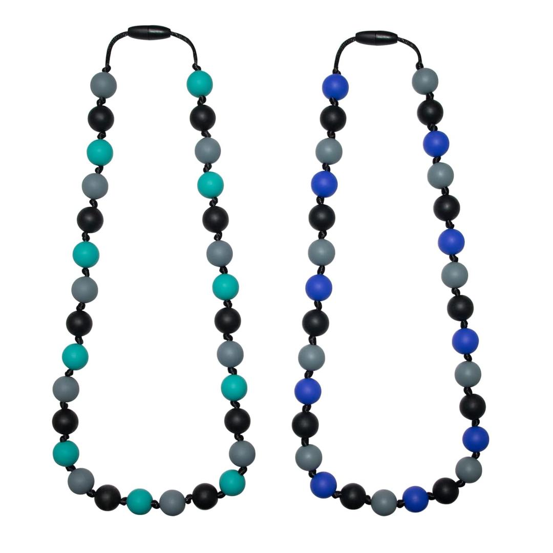 Sensory Chew Necklace for Kids, Chewy Necklaces 2Pcs for Boys and Girls with Autism ADHD SPD, Silicone Fidget Necklace for Toddler Teens to Reduces Anxiety and Stress