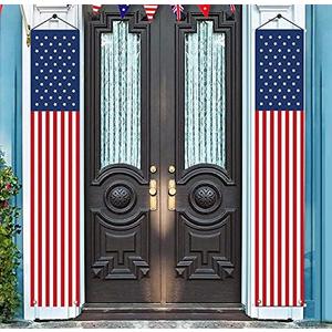 4th of July Independence Day Decorations Memorial Day Decor Indoor and Outdoor Hanging American Flag Banners (2 Pcs)