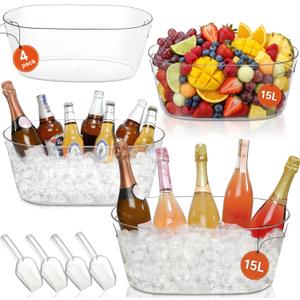 4 PCS Ice Buckets for Parties, 15L Large Ice Bucket, 4 Gallon Champagne Bucket with Scoops, Beverage Tub Mimosa Bar Supplies for Champagne, Beer, Cocktail