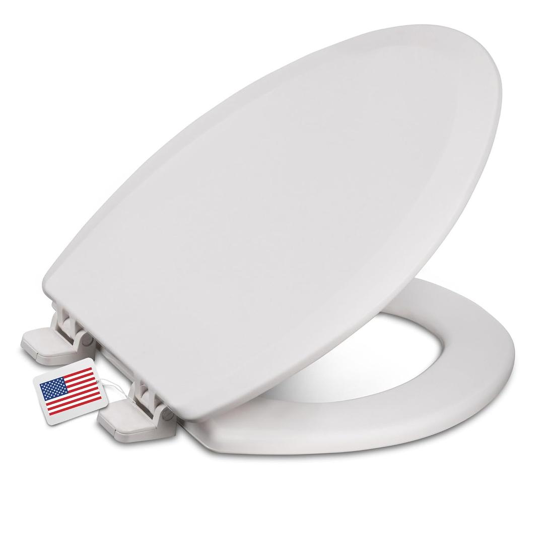 Centoco Heavy-Duty Elongated Toilet Seat, Wood Core with Scratch-Resistant Plastic Finish, Won't Crack or Fade, Residential, Made in the USA, DSAMAZ9-001, White