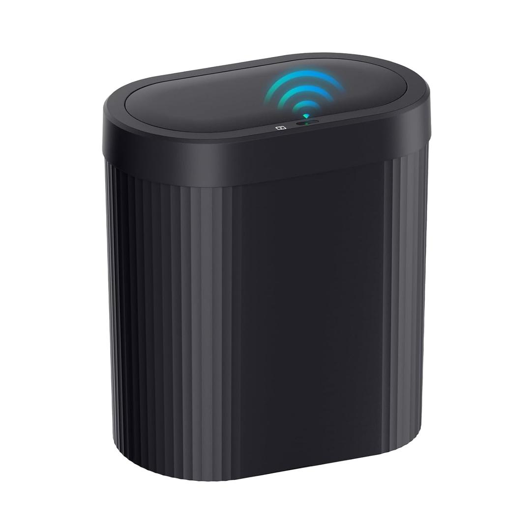Jinligogo 5 Gallon Bathroom Trash Can with Lid, Automatic Motion Sensor Black Trash Can, Touchless Slim Waterproof Garbage Bin for Kitchen, Bedroom, Office, and Bathroom