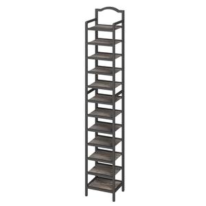 YATINEY 12-Tier Tall Shoe Rack, Vertical Shoe Organizer for Small Spaces, Wooden Shoe Shelf for Entryway, Space Saving Shoe Storage, Holds 12 Pairs of Shoes, Charcoal Gray and Black SS52BC