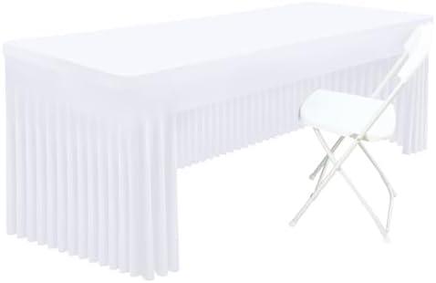Smiry Spandex Open Back Tablecloth,Elastic Fitted Stretch Tablecloth for 6FT Rectangle Tables,Waterproof Washable Table Cover Skirt for Outdoor, Wedding, Banquet & Parties (White, 72Lx30Wx30H Inch)