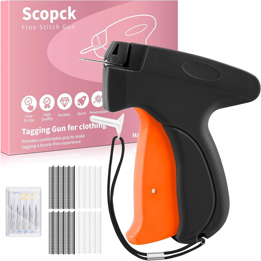 Stitch Gun for Clothes - Handheld Stitch Tag Gun Quick Clothing Fixer - Tagging Gun - Sewing Kit Includes 6 Needle, 1000 Black Fasteners & 1000 White Fasteners (Black, Orange)