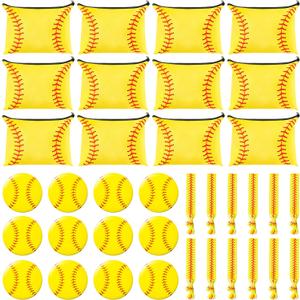 COcnny 36pcs Softball Gifts Set with Makeup Bag Compact Mirror Hair Tie, Softball Team Stuff Portable Toiletry Pouch Cosmetic Bag Elastic Hair Scrunchies for Women Girl Gift Sport Party Favor Supplies