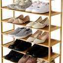 6 Tier Bamboo Shoe Rack for Closet, Free Standing Shoe Racks, Stackable Shoes Rack Organizer, Bamboo Wood Shoe Rack for Entryway and Closet Hallway (27.5" x 9.25" x 40.3")