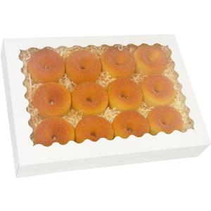 qiqee Auto-pop Up White Cookie Box with Window 16x10.5x2.5 Inch 24Pcs Bakery Pastry Macaron Bakery Box for Packaging