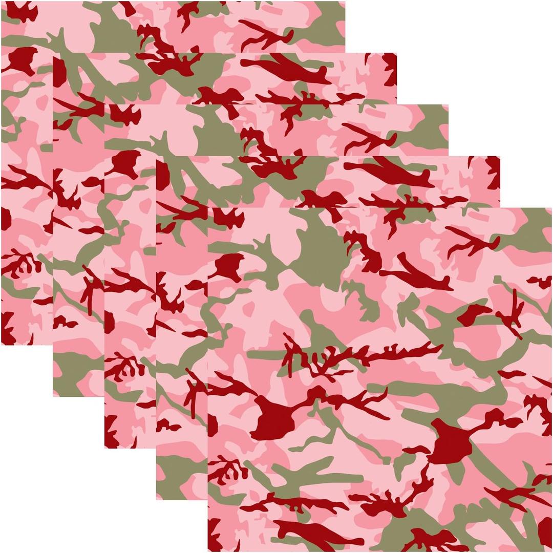 2 x Premium Assorted Camouflage Self Adhesive Vinyl Sheets 12" x 12" Military Camo Vinyl - 5 Pack (Pink)