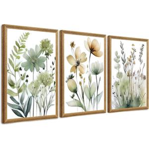 SYWENNOI Triptych Watercolor Botanical Framed Cnavas Wall Art 20x30 inch x3