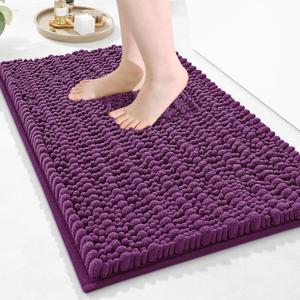 Arotive Luxury Bathroom Rugs 24x16, Extra Soft Thick Absorbent Shaggy Chenille Bath Rugs, Non-Slip Machine Wash Dry, Bath Mats for Bathroom Floor, Tub and Shower, Home Decor Accessories, Purple