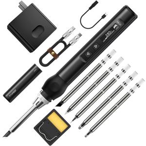FNIRSI Soldering Iron Kit, DC/PD(96W/65W) Mini Digital Soldering Iron, 180-780 Fast Heating, 6 Soldering Tips, Digital OLED Screen Display, Auto Sleep (With Power Adapter) (Black)