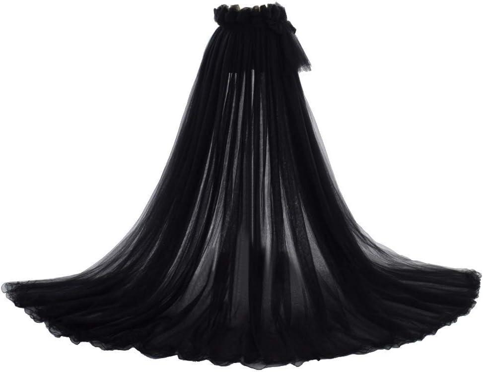 Women 5-Layers Tulle Tutu Long Train Skirts Wedding Party Cocktail Prom Bandage Mesh Maxi Dress (One Size, Black)