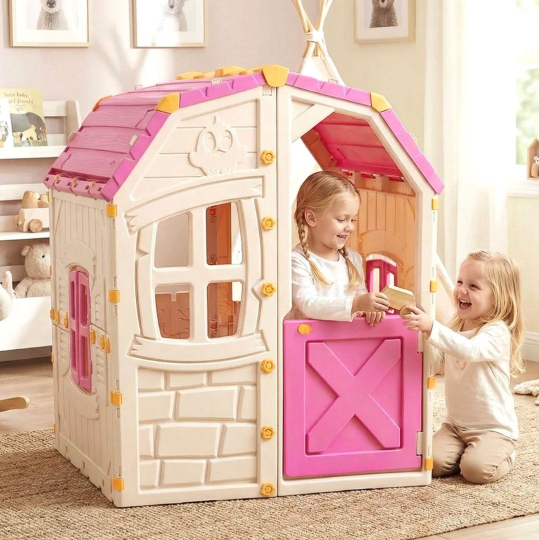 Outdoor Kids Playhouse with Openable Door Windows for Home Backyard for Ages 2+