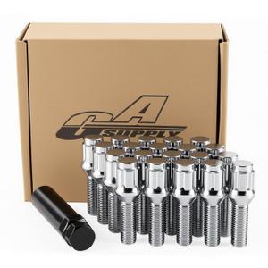 GAsupply M12x1.5 Lug Bolts 32mm Shank, 20pcs Chrome 12x1.5 Spline Lug Bolt Conical/Cone Seat with 1pcs 3/4" 19mm & 13/16" 21mm Stock Stud Key