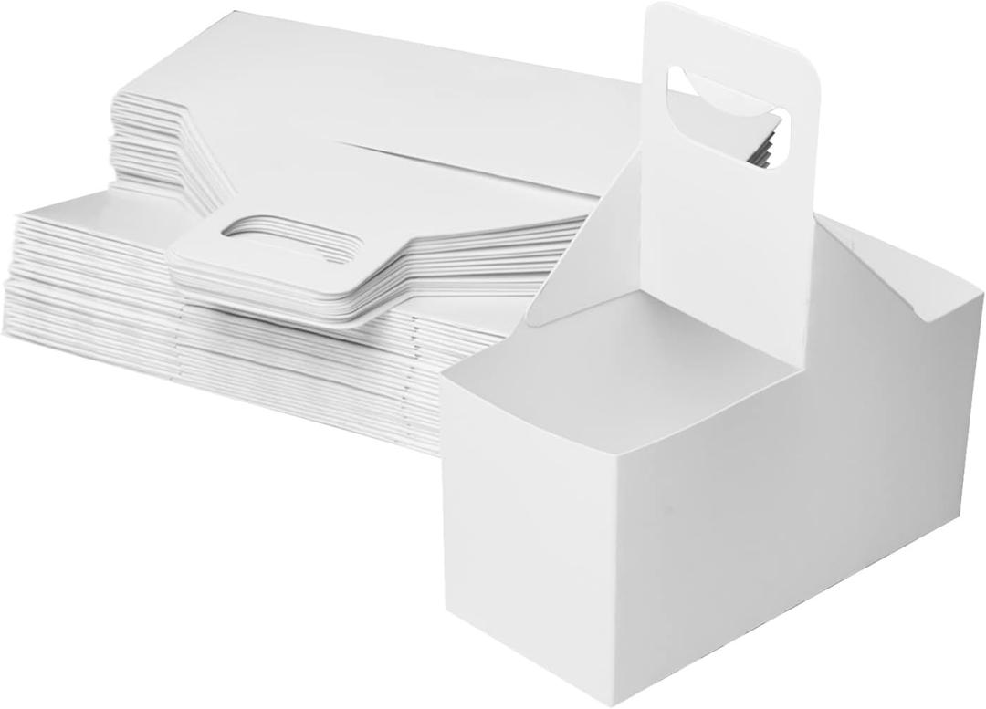 Kraft Cofee Drink Carrier with Handle - 30 Pack 2 Cup Kraft Paperboard Cup Holder Bulk Disposable Cardboard Drink Carrier for 12-32 OZ Drinks, Takeout, Candy, Cafe and Restaurant Food Service Delivery (6.77 x 3.07 x 7.87inch)