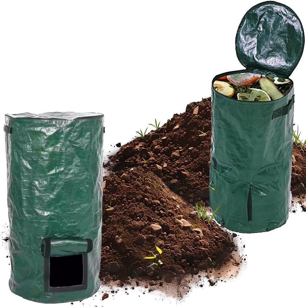 2 Pcs Collapsible Garden Compost Bin, Yard Waste Container Bags, Countertop Compost Tumbler Bin with Lid Kitchen and Outdoor, Outdoor Composting & Yard Waste Bins