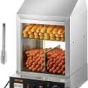 VEVOR Hot Dog Machine, 36 L, 2-Tier Hot Dog Steamer for 200 Hotdogs & 42 Buns, 1200W Electric Bun Warmer Cooker with Rotary Knob Temp Display (Silver)