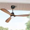 Obabala 52" Ceiling Fans with Light Remote Control Outdoor Wood Ceiling Fans with LIght for patios Noiseless Reversible DC Motor (Walnut)