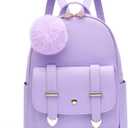 I IHAYNER Girls Fashion Backpack Mini Backpack Purse for Women Teenage Girls Purses PU Leather Pompom Backpack Shoulder Bag